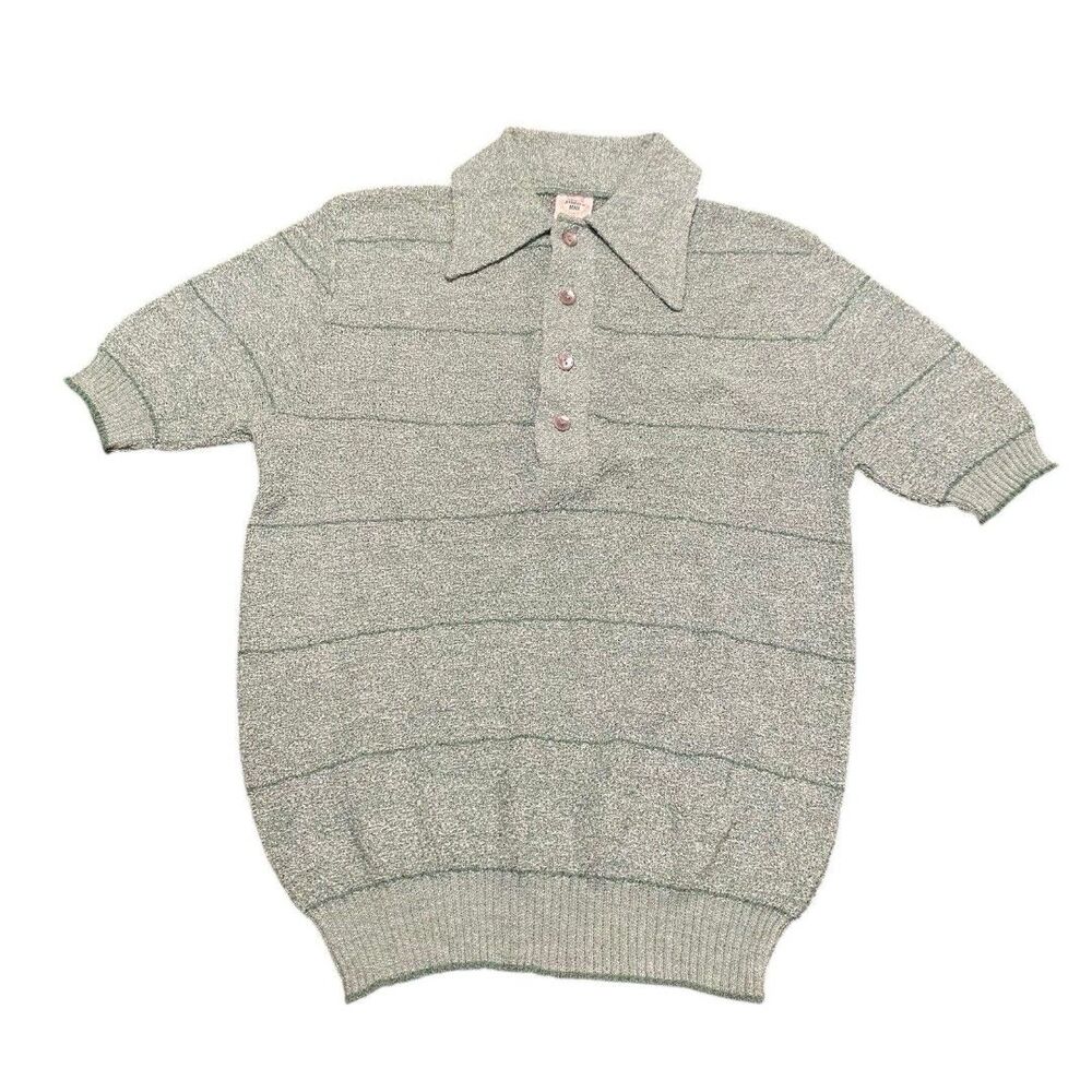 Vintage JANTZEN Polo Henley Tee Shirt Top 60s 70s Knit Stripped XS S